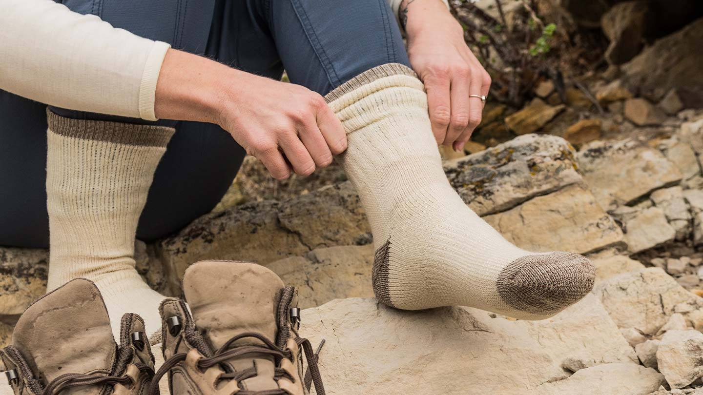 closeup of minus33 merino wool day hiker crew socks